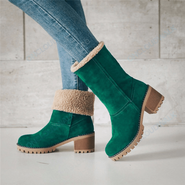 Women Fur Square Heels Orthopedic Boots