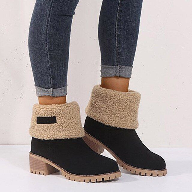 Women Fur Square Heels Orthopedic Boots