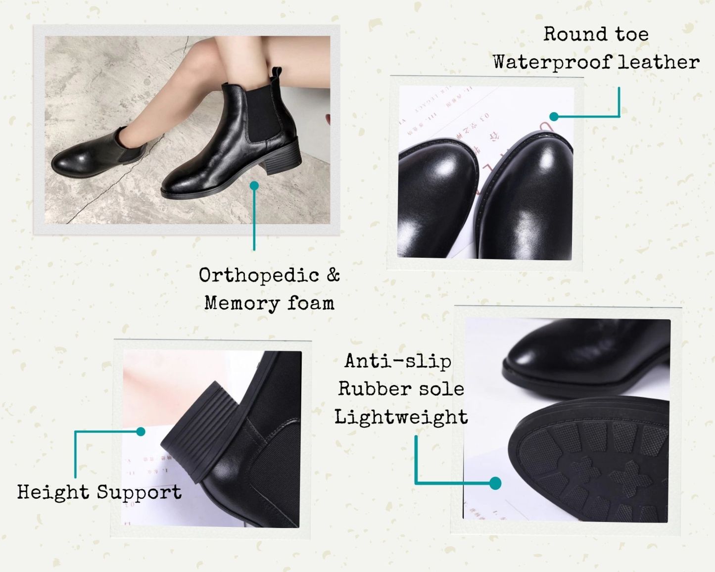 Orthopedic Women Boot Arch Support Genuine Leather AntiSlip LightWeight Basic Chelsea Boot
