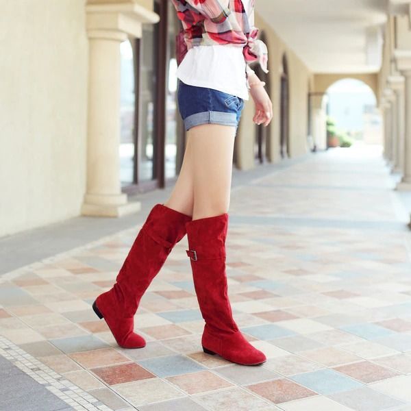 OCW Women Christmas Suede Knee Boots Warm Winter Snow Genuine Comforta