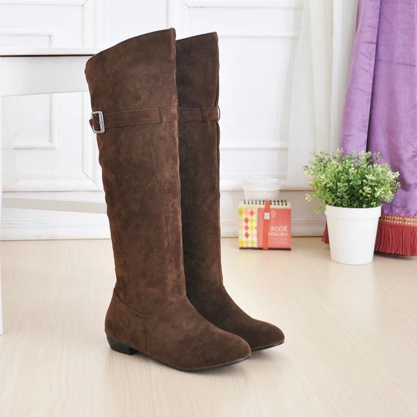 OCW Women Christmas Suede Knee Boots Warm Winter Snow Genuine Comfortable Leather