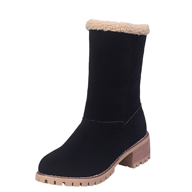 Women Fur Square Heels Orthopedic Boots