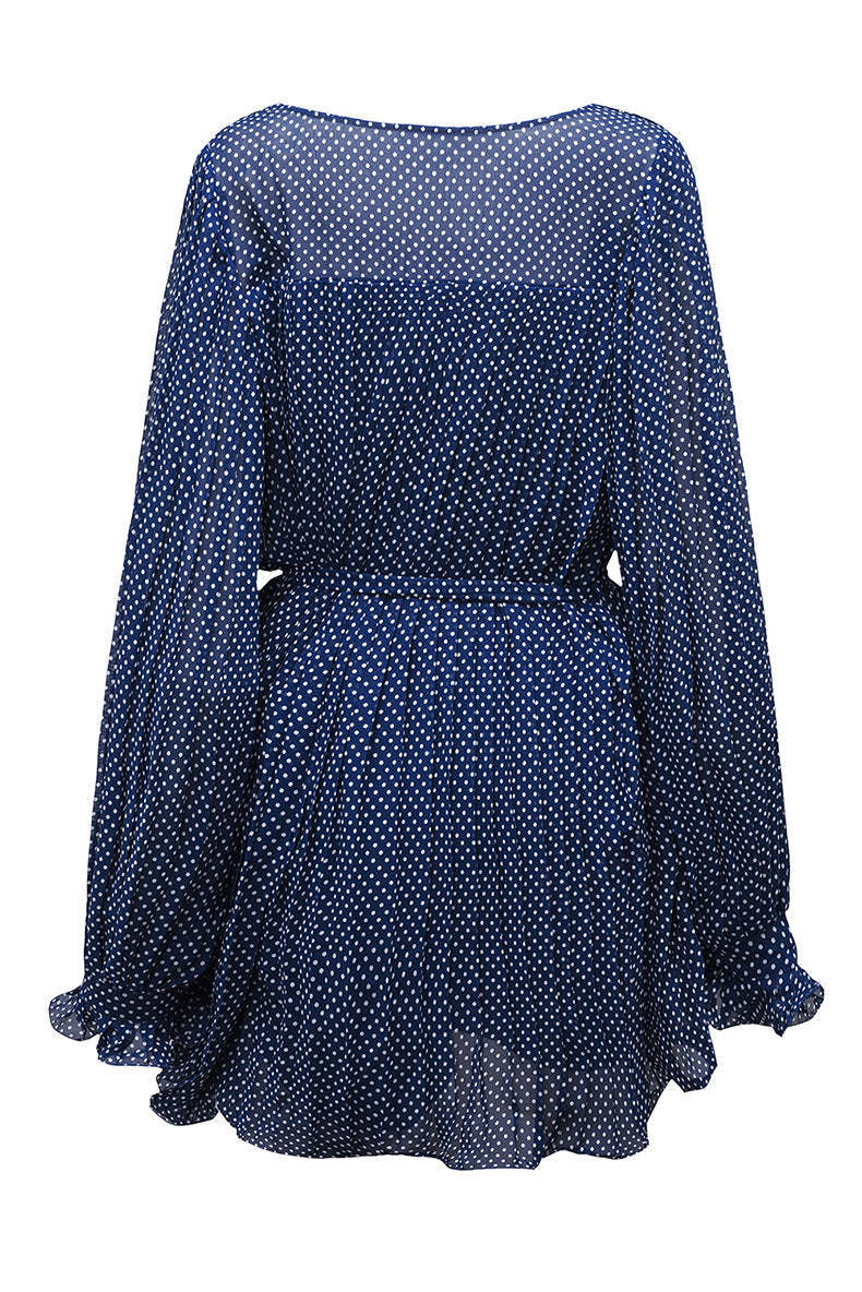 Lace-Up V-Neck Ruffle Dress