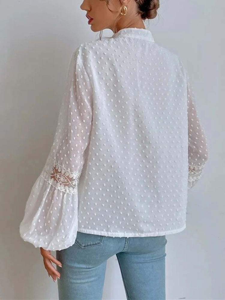 Lace blouse with long sleeves and V-neck