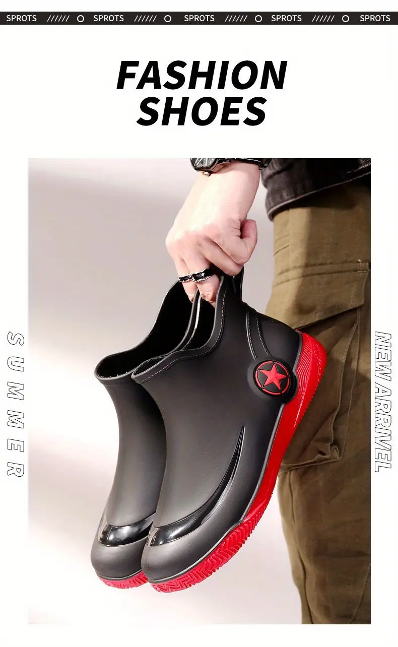 Fashionable Adult Short Rain Boots Waterproof Unisex Ankle details 1