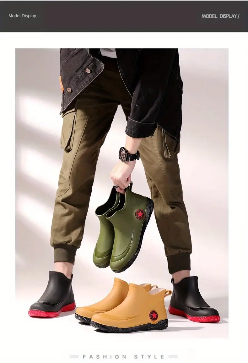 Fashionable Adult Short Rain Boots Waterproof Unisex Ankle details 7