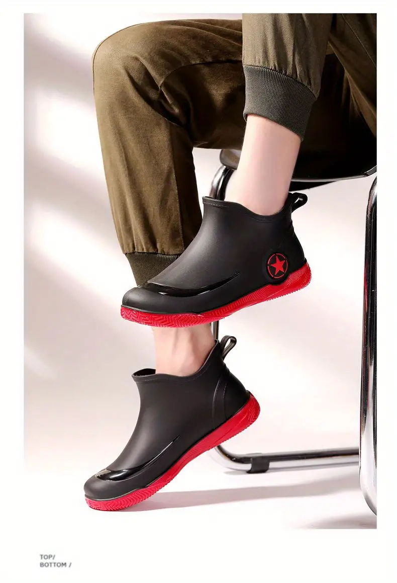 Fashionable Adult Short Rain Boots Waterproof Unisex Ankle details 10