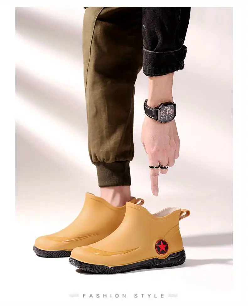 Fashionable Adult Short Rain Boots Waterproof Unisex Ankle details 12