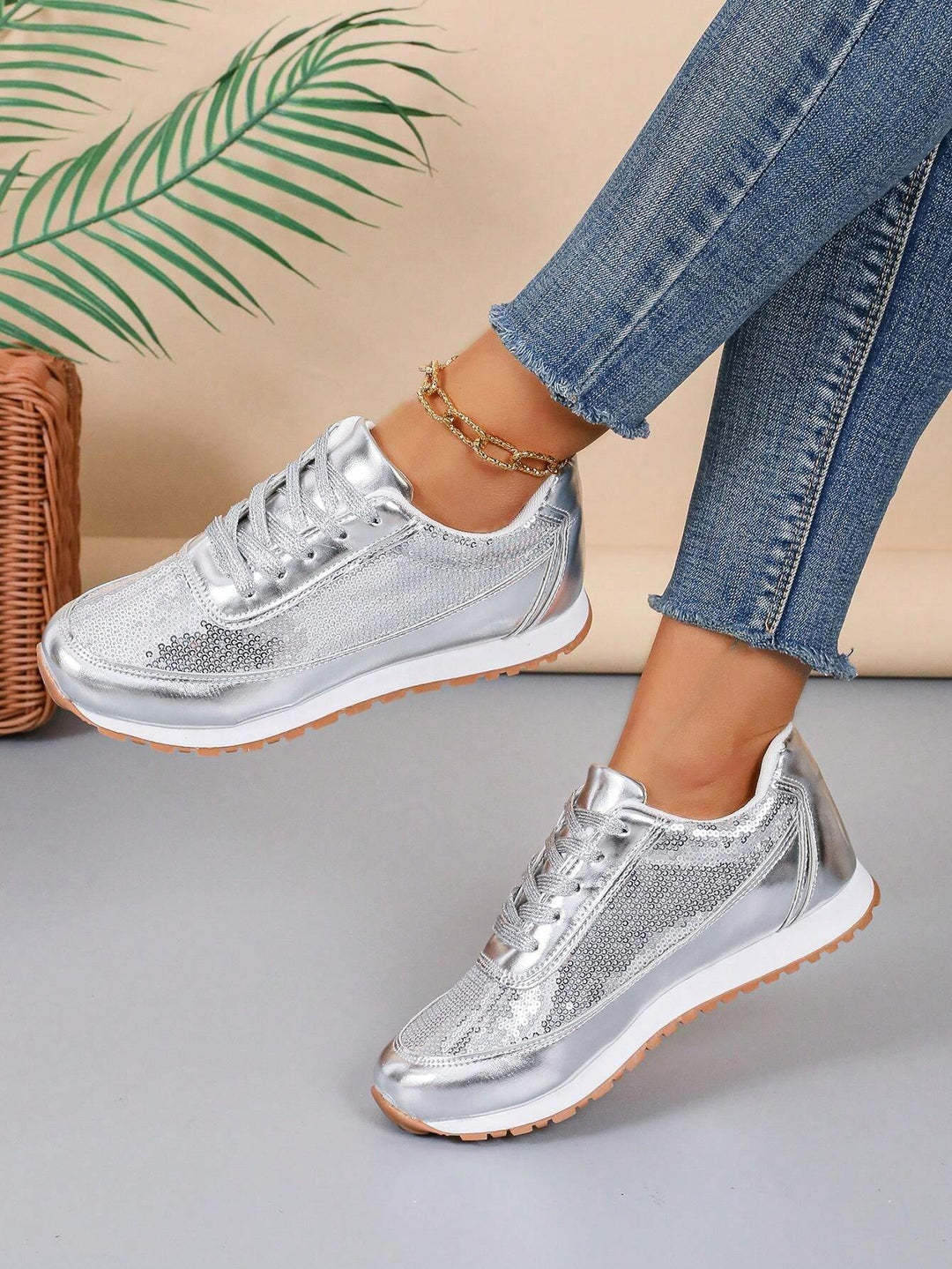  Women Metallic Platform Sneakers