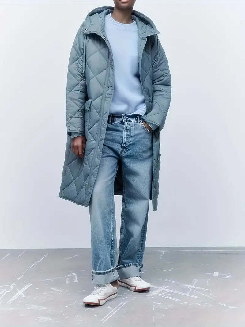 Light Blue Hooded Longline Puffer Coat