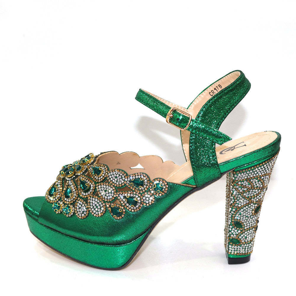 Fish Mouth High Heels Shiny Rhinestone Fashion Sandals