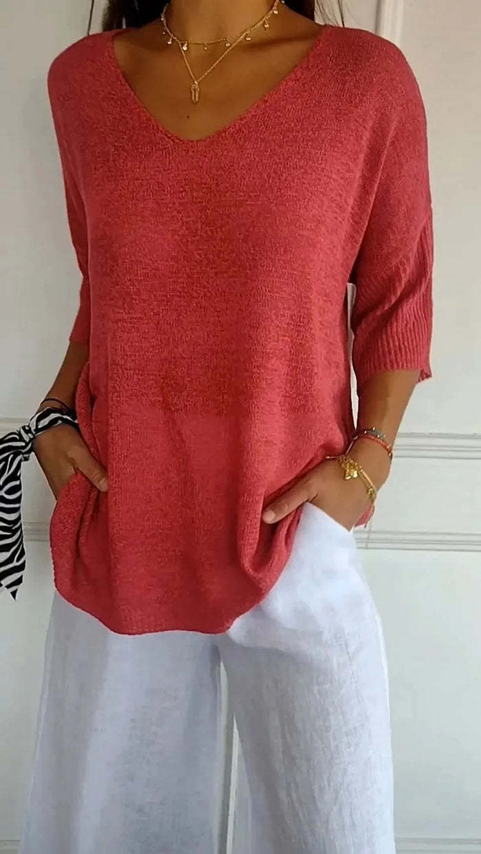 Comfortable Knitted V-neck Top