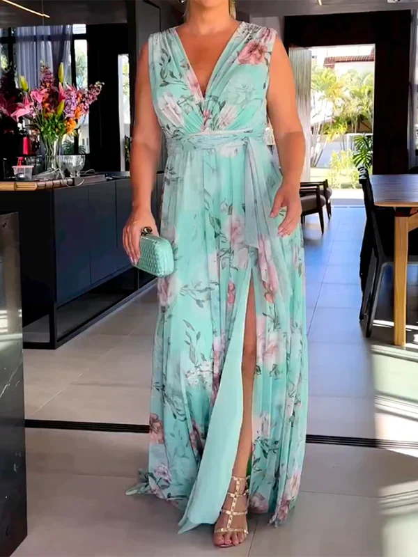 Elegant Sleeveless Slit Maxi Dress