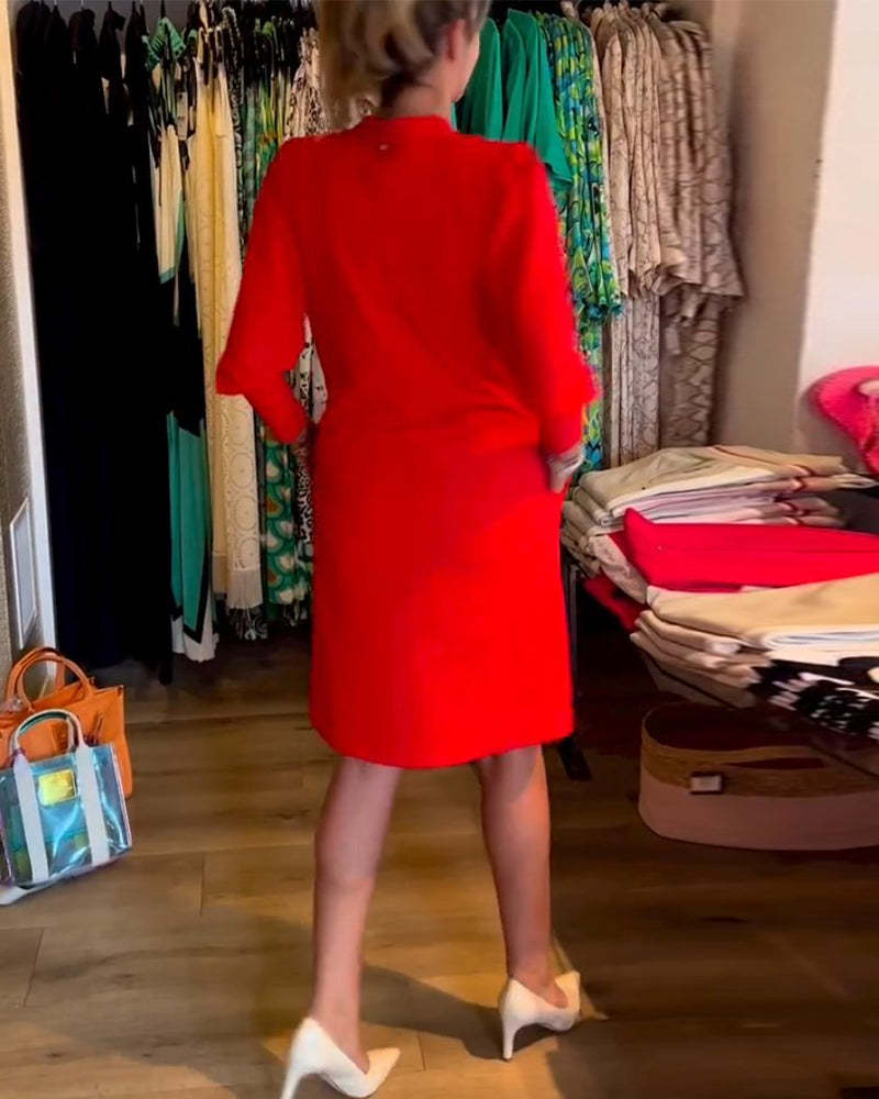 V-Neck Long-Sleeved Dress