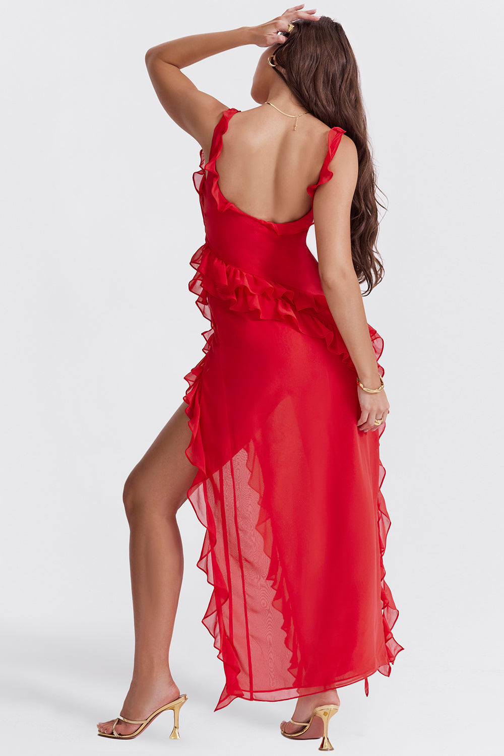 Ruffle Side Slit Party Dress