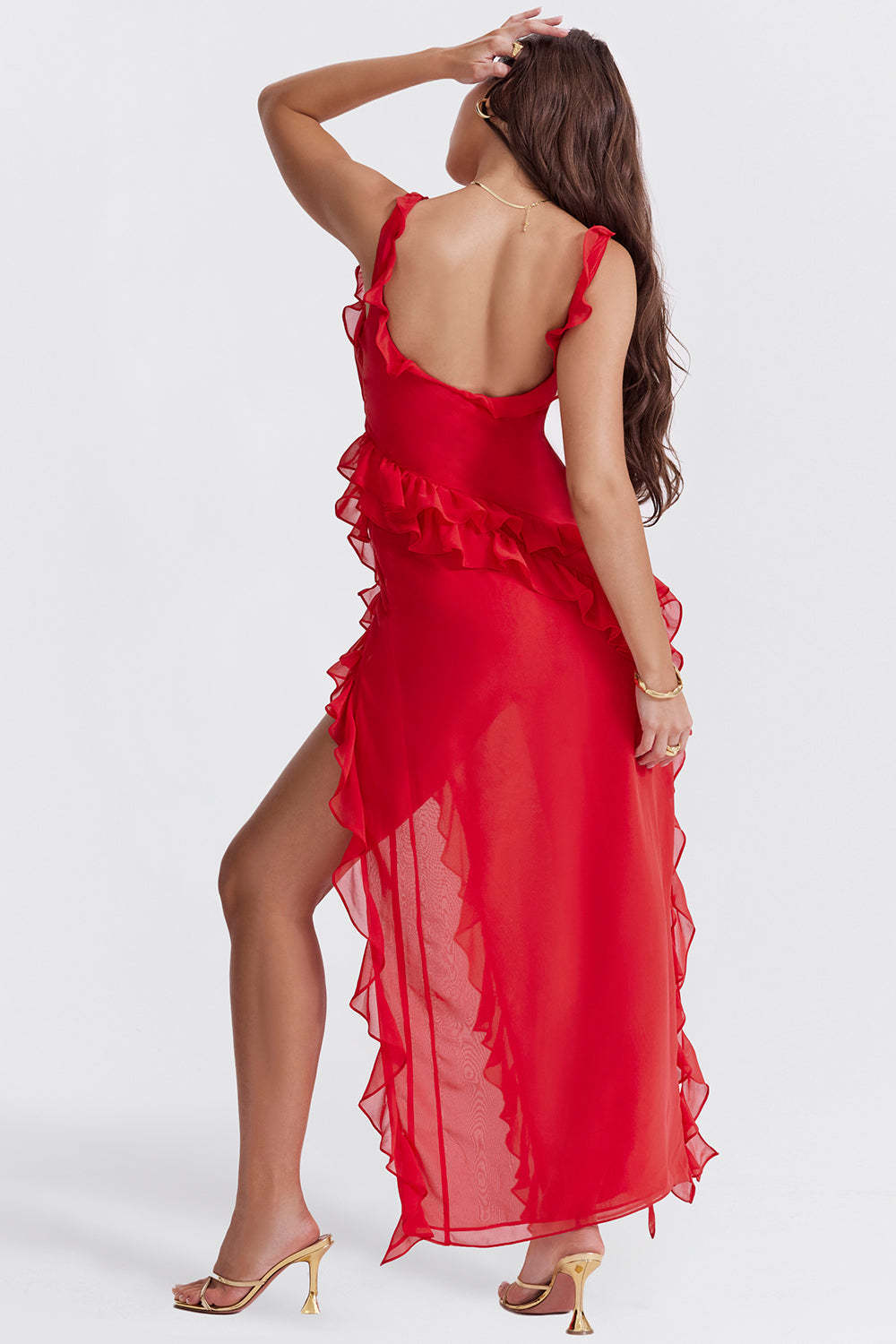 Ruffle Side Slit Party Dress