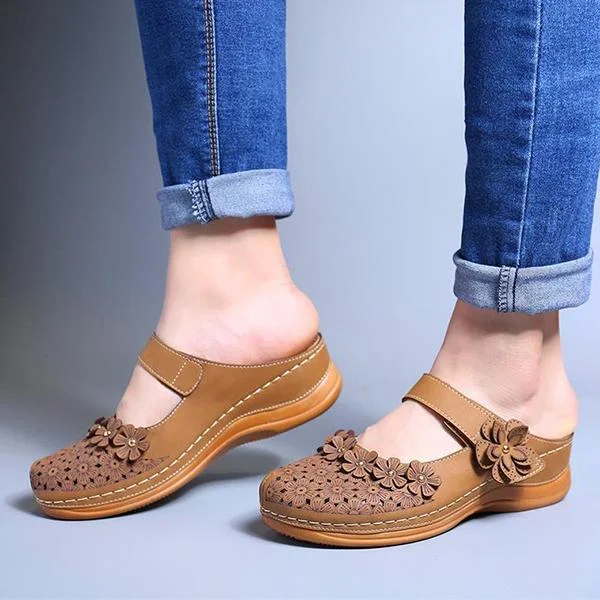 Comfy Floral Slip-On Wedge Sandal