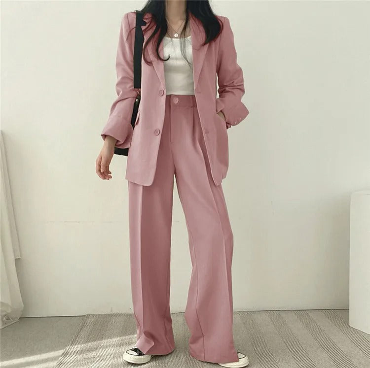 Plain Blazer and Straight Fit Pants Set