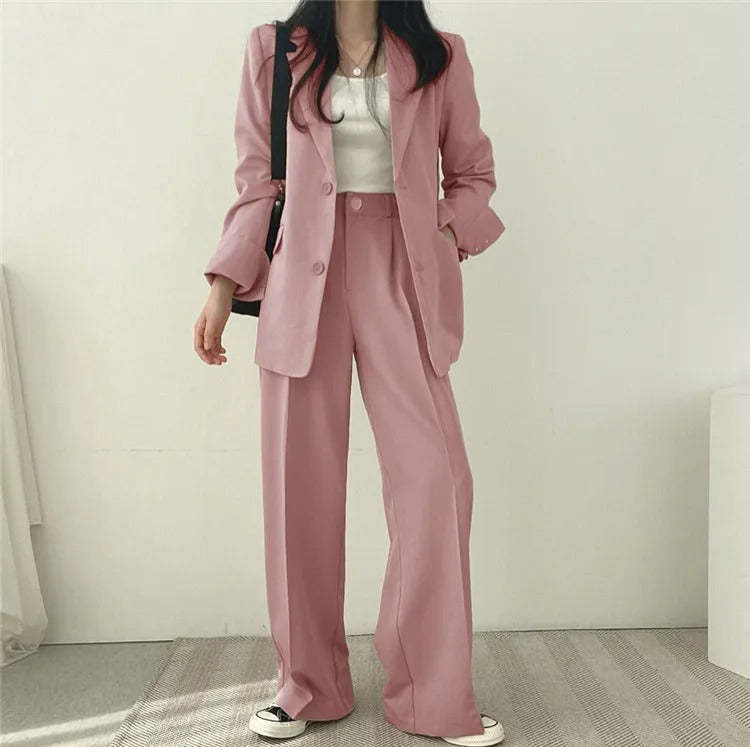 Plain Blazer and Straight Fit Pants Set