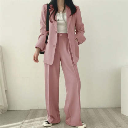 Plain Blazer and Straight Fit Pants Set