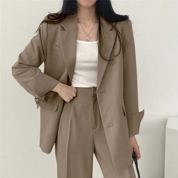Plain Blazer and Straight Fit Pants Set