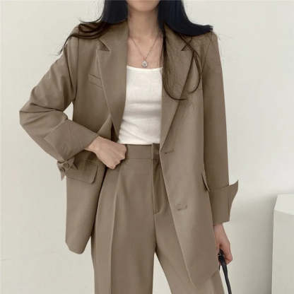 Plain Blazer and Straight Fit Pants Set