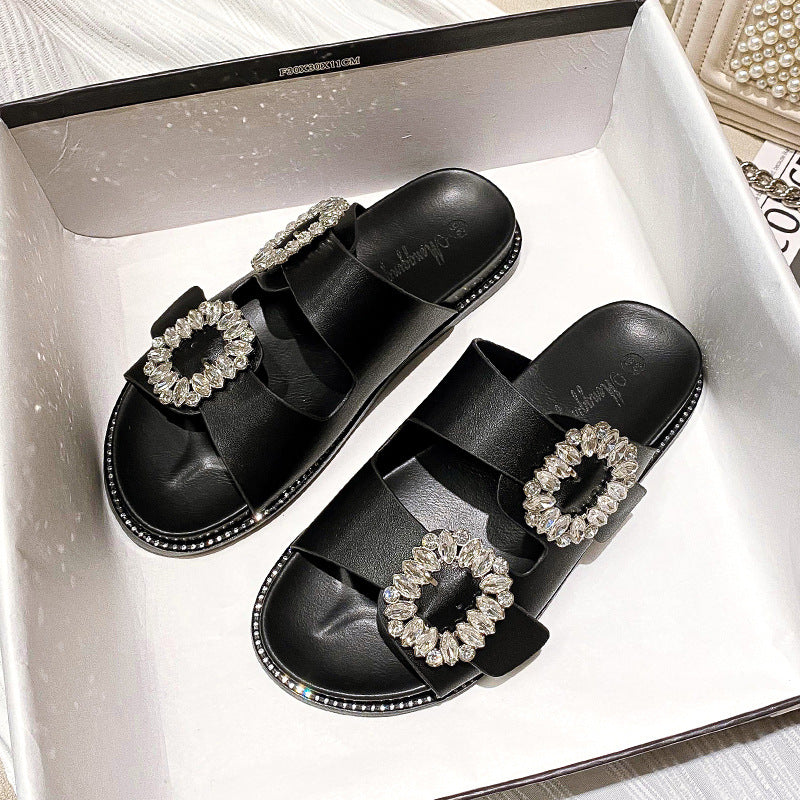 Buckle Rhinestone Beach Sandals