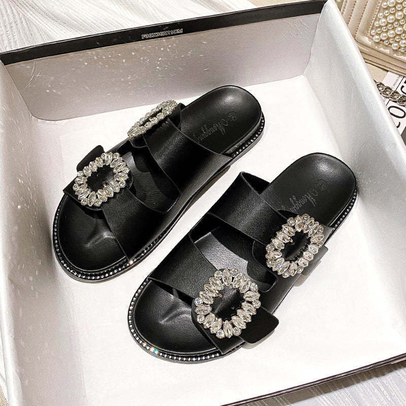 Buckle Rhinestone Beach Sandals