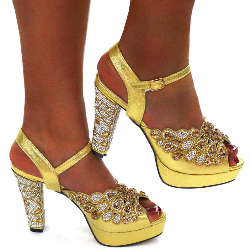 Fish Mouth High Heels Shiny Rhinestone Fashion Sandals