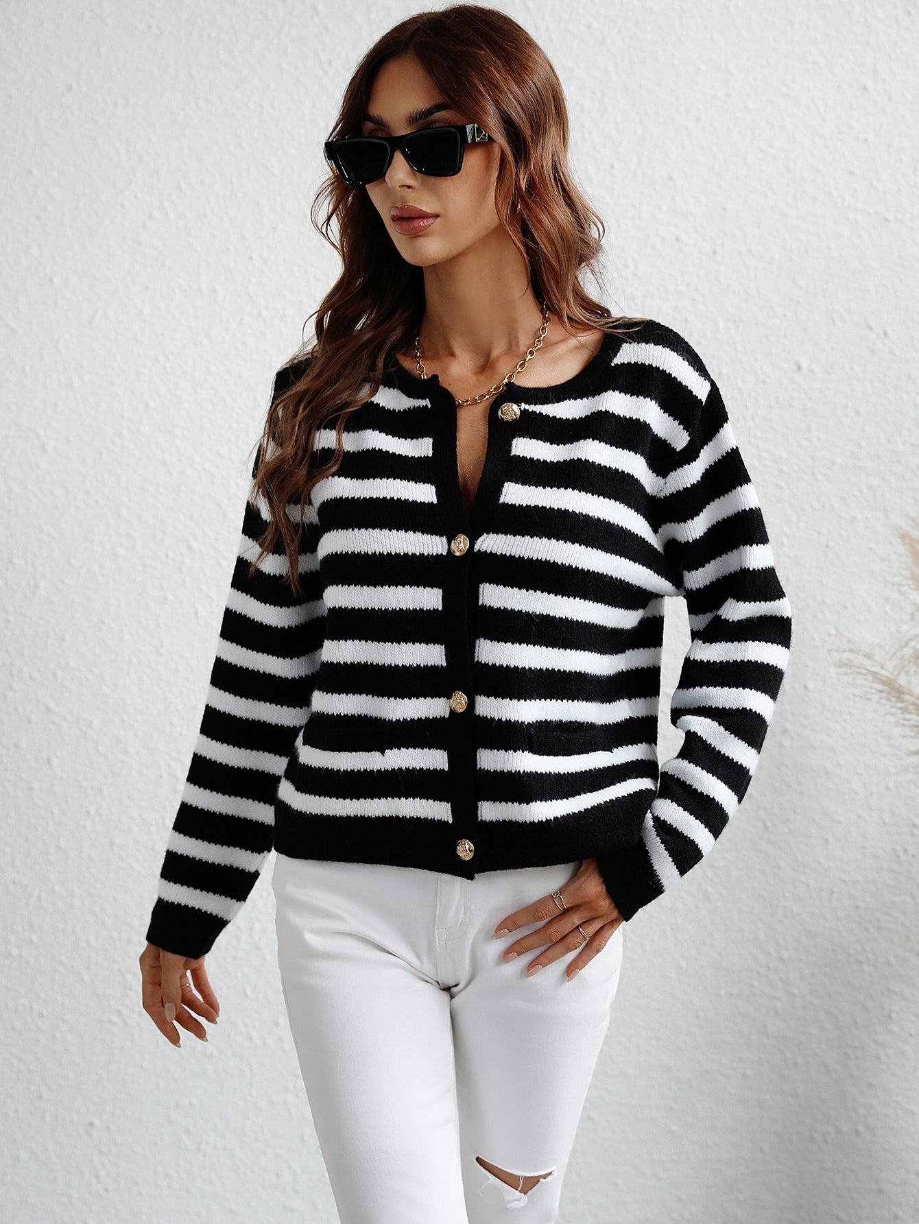 Striped Button-Up Cardigan