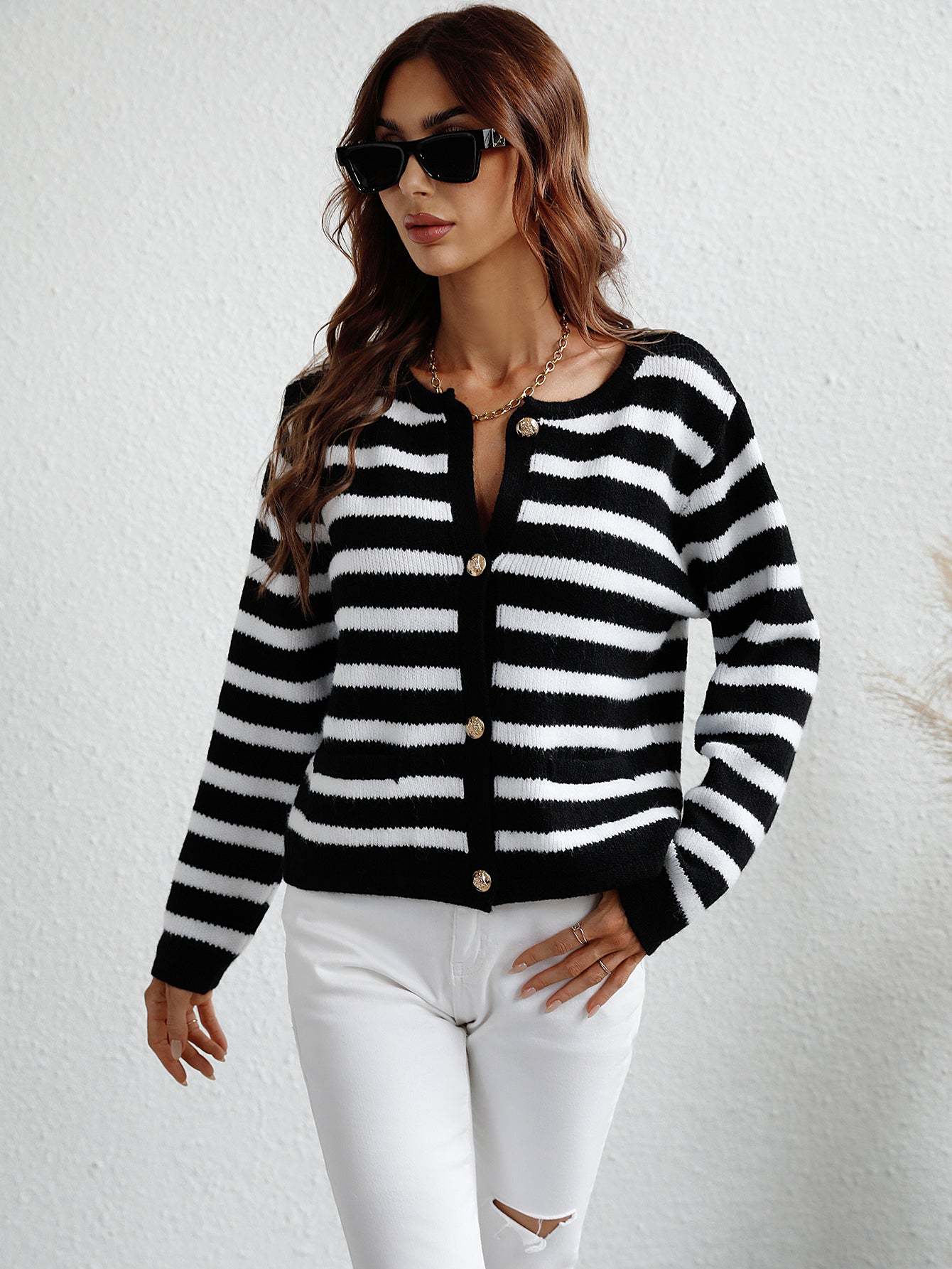 Striped Button-Up Cardigan