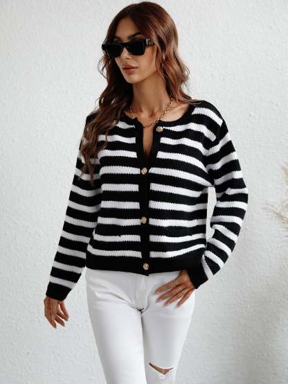 Striped Button-Up Cardigan