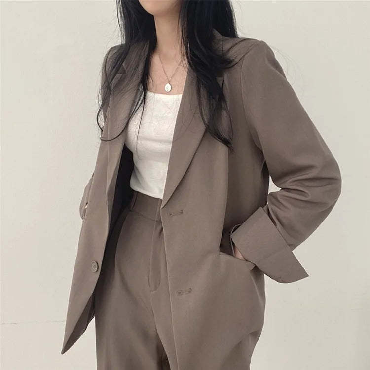 Plain Blazer and Straight Fit Pants Set