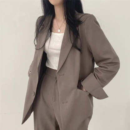 Plain Blazer and Straight Fit Pants Set