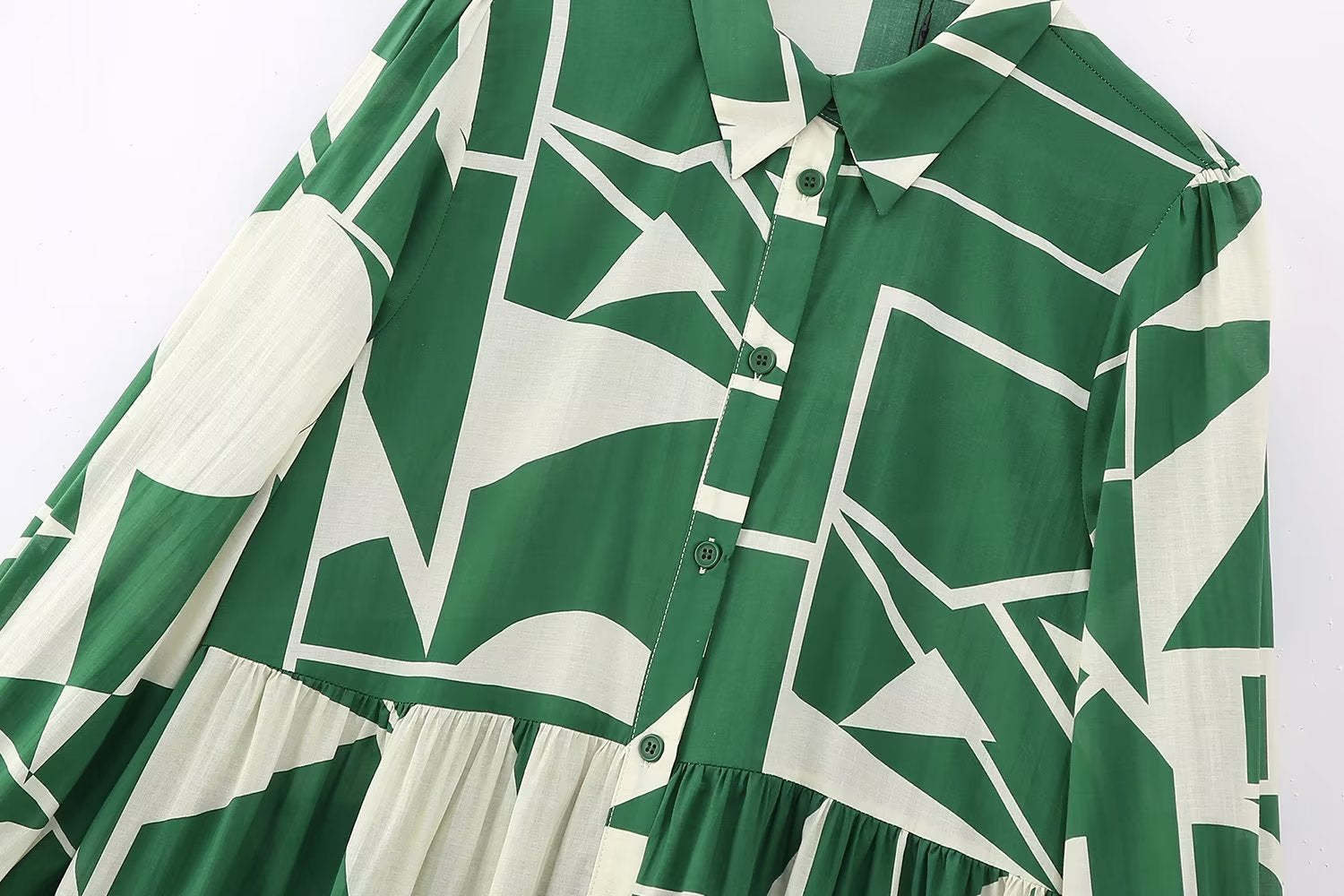 Geometric Bloc Print Long Shirt Dress