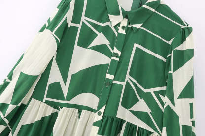 Geometric Bloc Print Long Shirt Dress