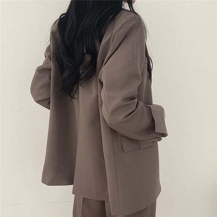 Plain Blazer and Straight Fit Pants Set