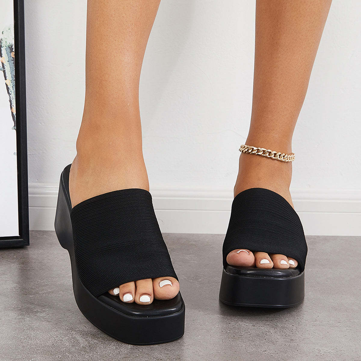 Women Slip on Platform Wedge Slippers Open Toe Slide Sandals