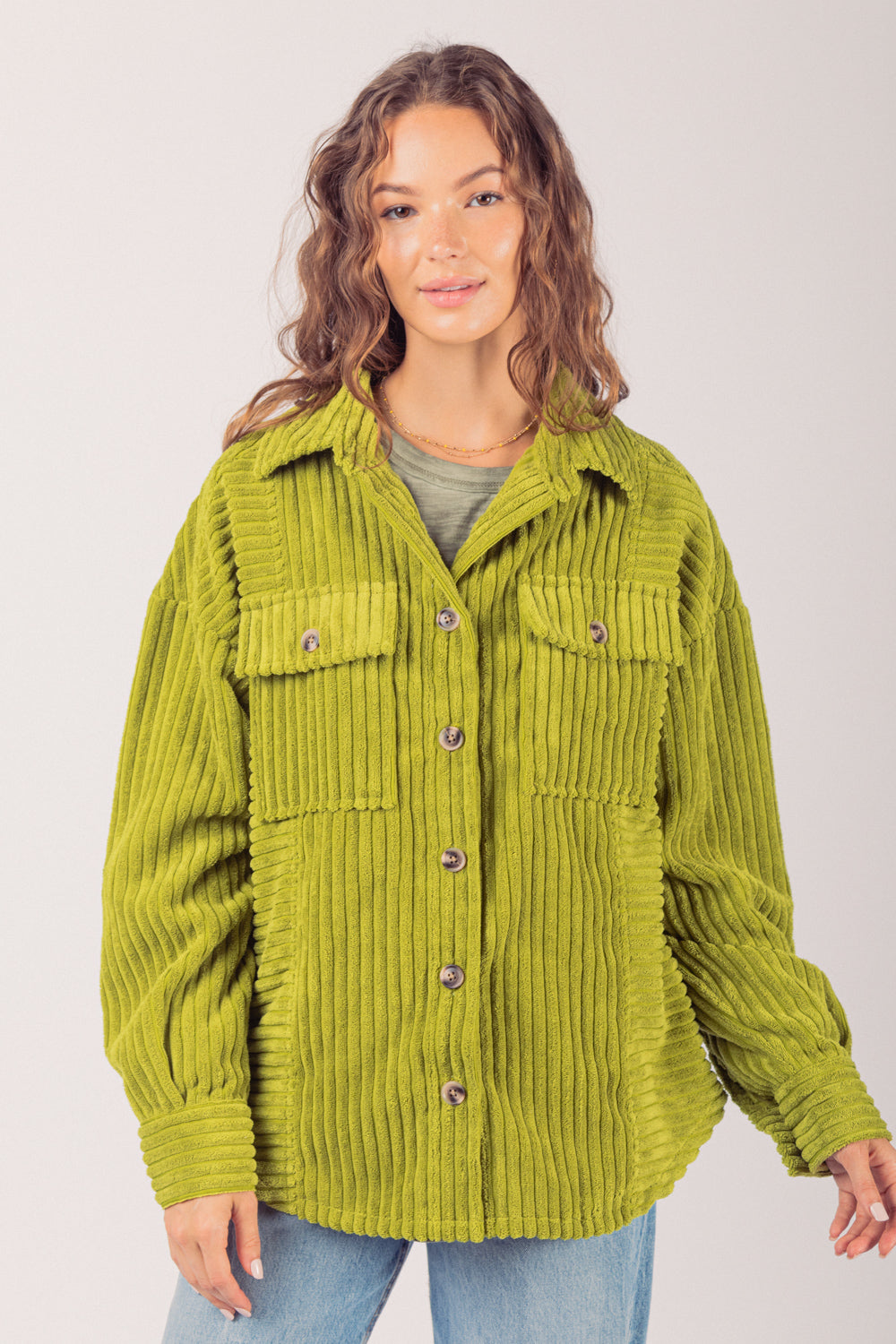 Autumn Corduroy Textured Button-Up Jacket