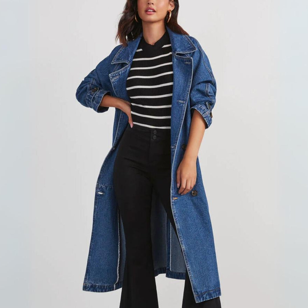 Women's Long Denim Trench Coat