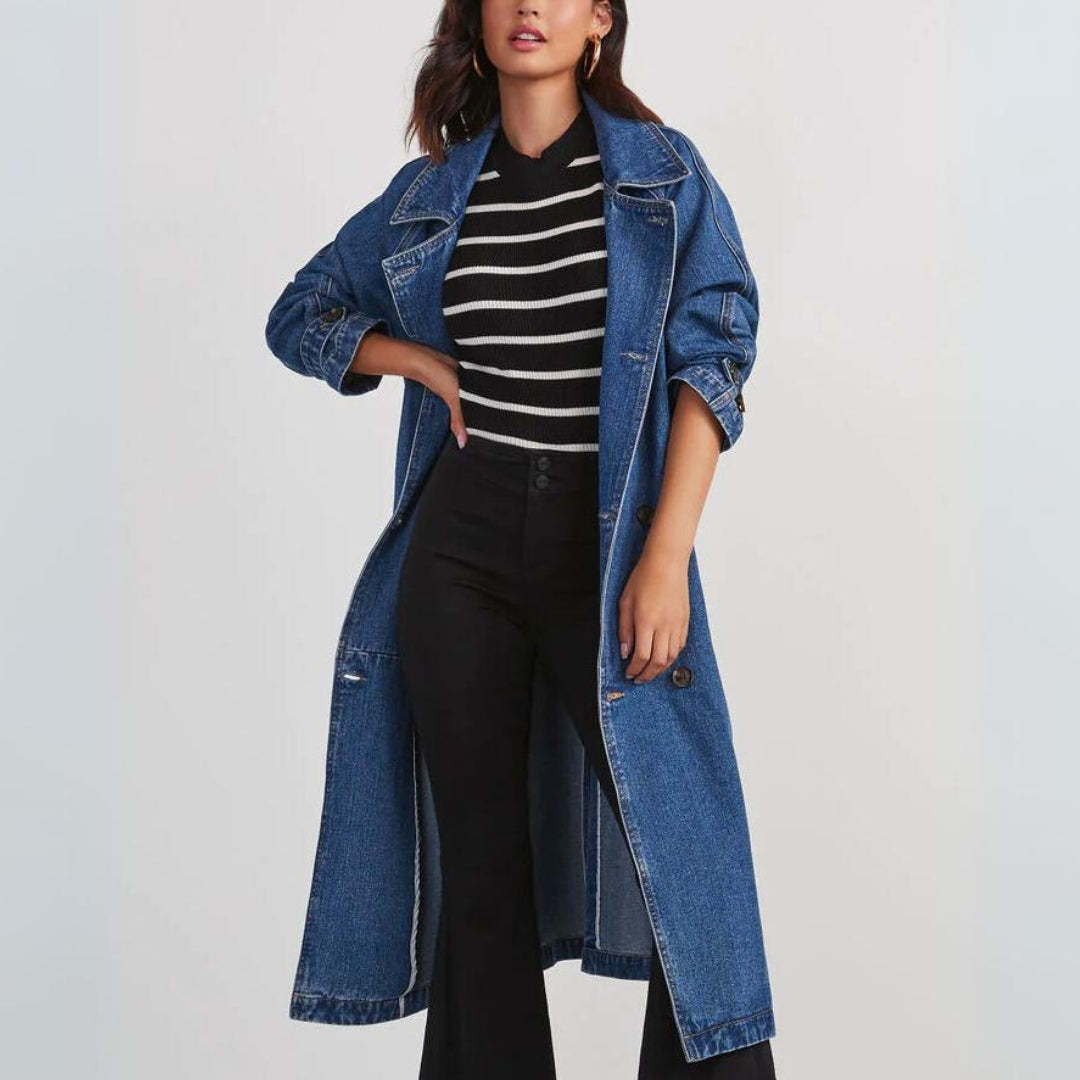 Women's Long Denim Trench Coat