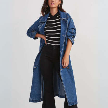 Women's Long Denim Trench Coat