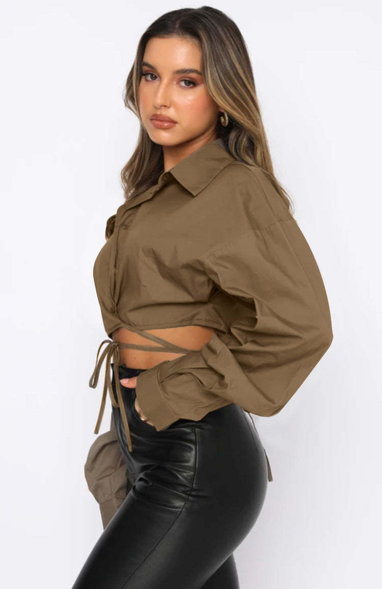 Tie-Front Cropped Shirt