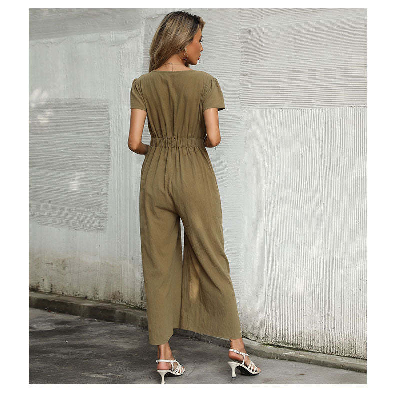 Olive Knot Front Wide-Leg Jumpsuit