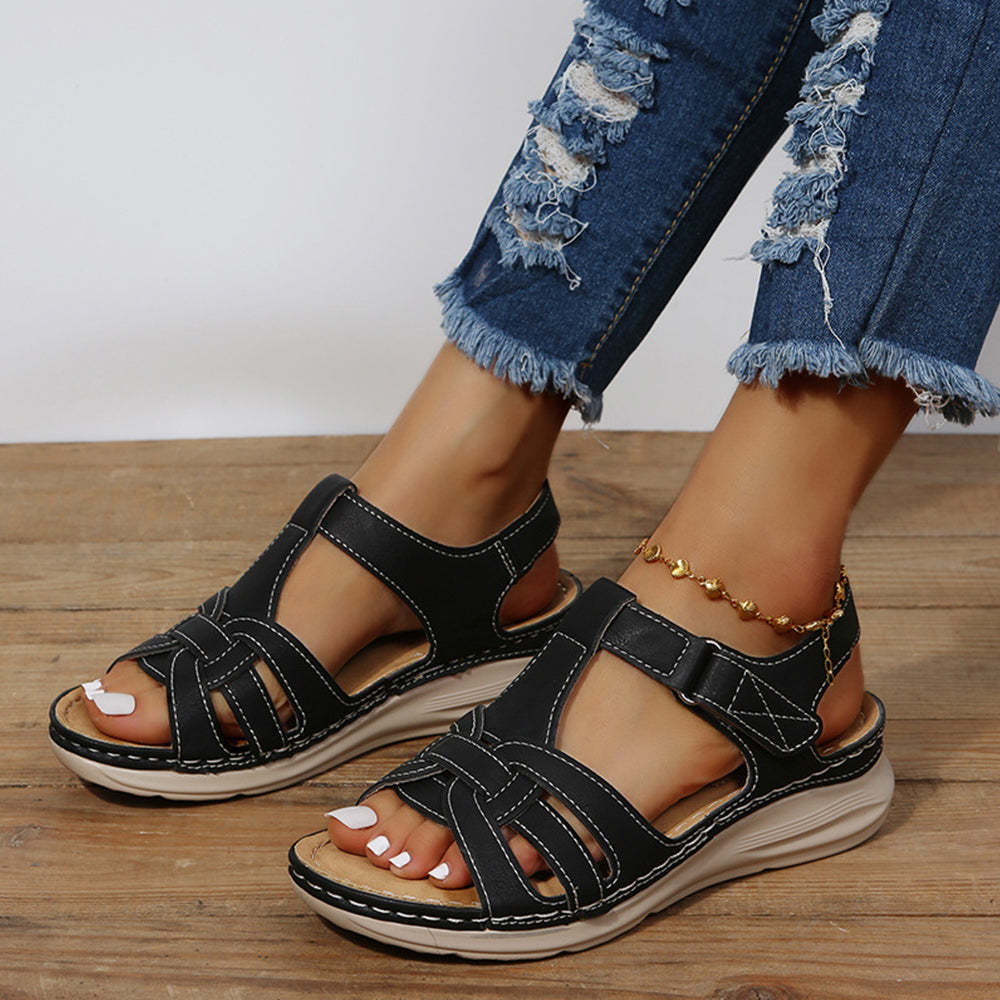 Women's Open Toe Wedge Velcro Sandals