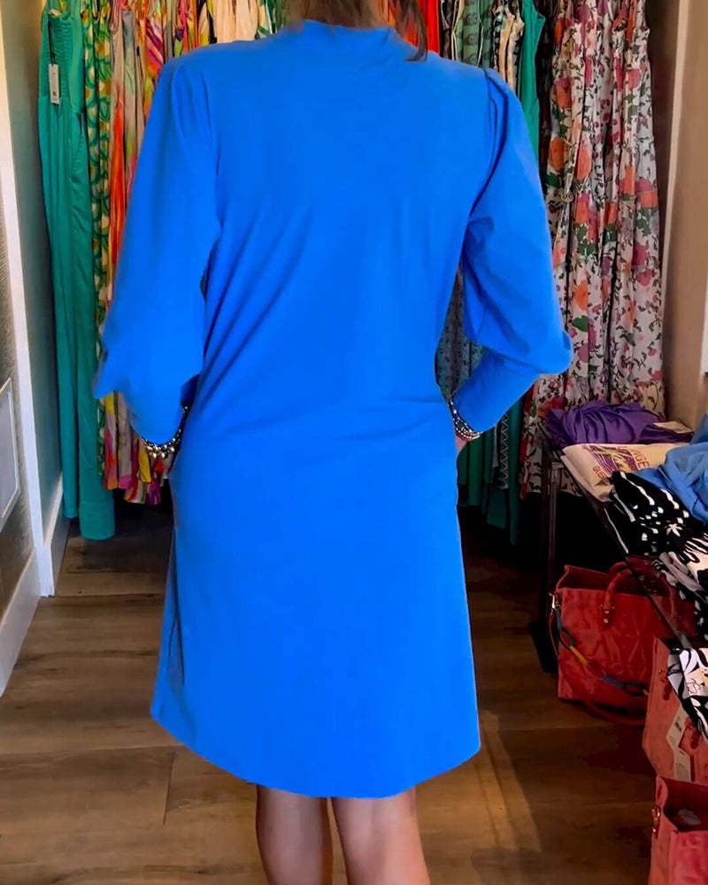 V-Neck Long-Sleeved Dress