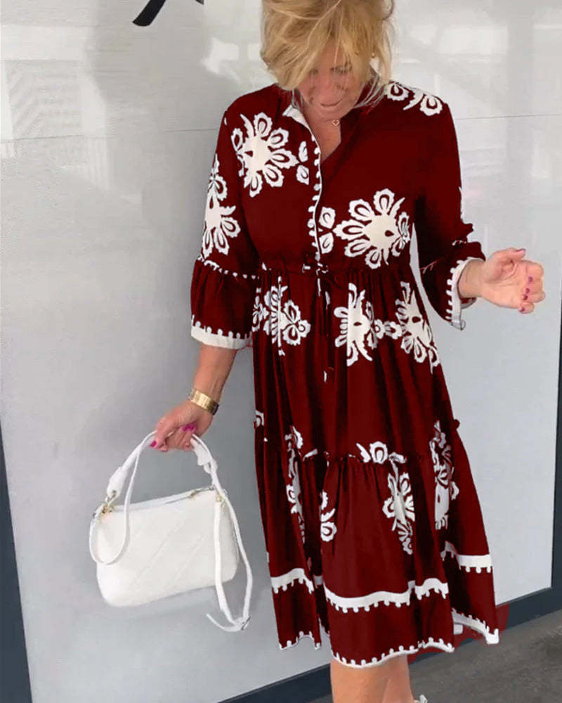 Sleeves Floral Print Dress