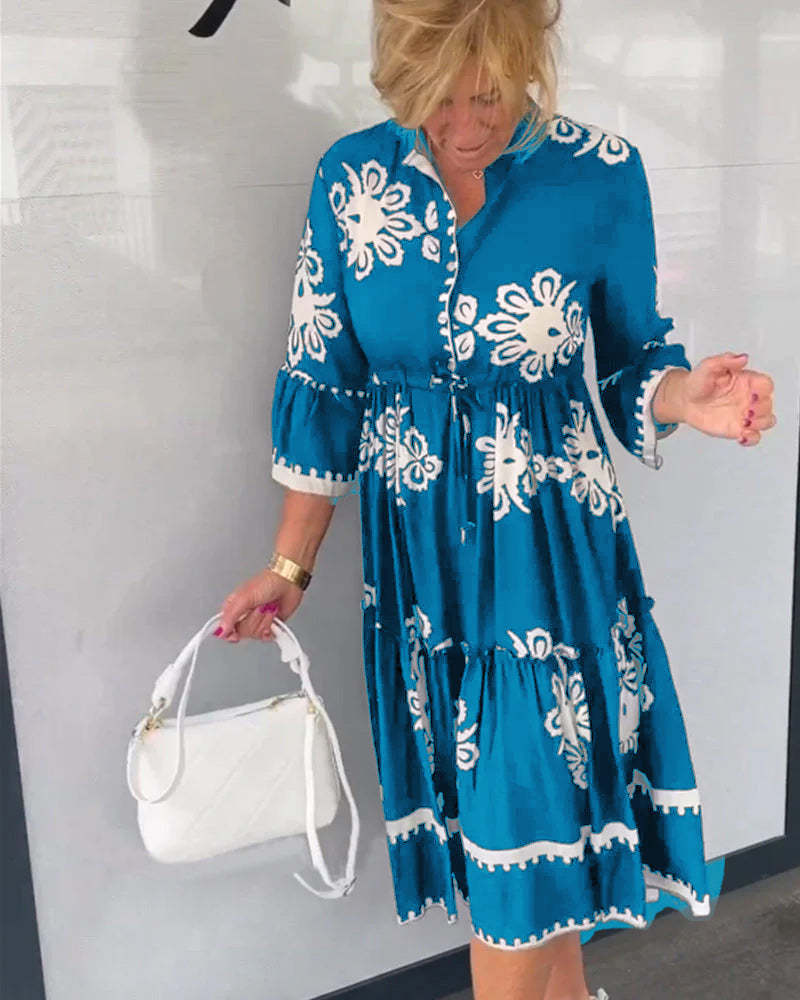 Sleeves Floral Print Dress