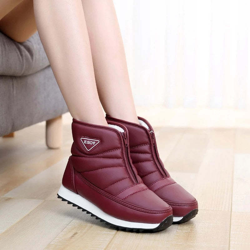 Women Zipper Orthopedic Shoes Plush Snow Ankle Boots