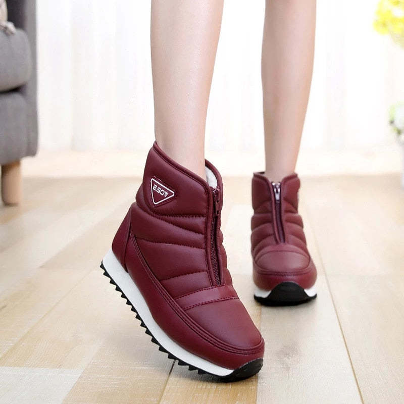 Women Zipper Orthopedic Shoes Plush Snow Ankle Boots
